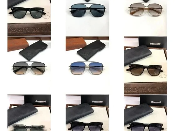 Aviator and square sunglasses with dark and gradient lenses beside their cases