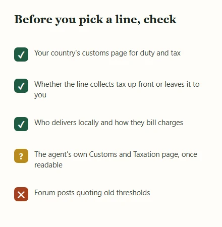 Checklist of what to look up about import charges before choosing a shipping line